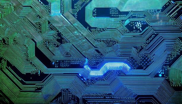 intricate-circuitry-design-showcases-innovation-in-technology-and-electronic-engineering-in-a-vibrant-blue-glow-photo